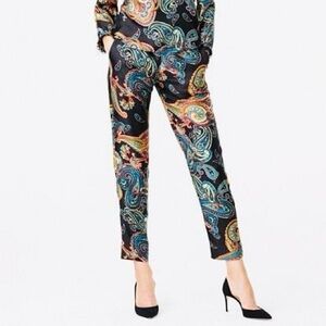 J. CREW 100% Silk Pull-On Pants Black Gold Blue Red Paisley w Pockets